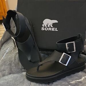 Sorel Black Sandals with Silver Buckles